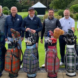 tartan golf bags line up