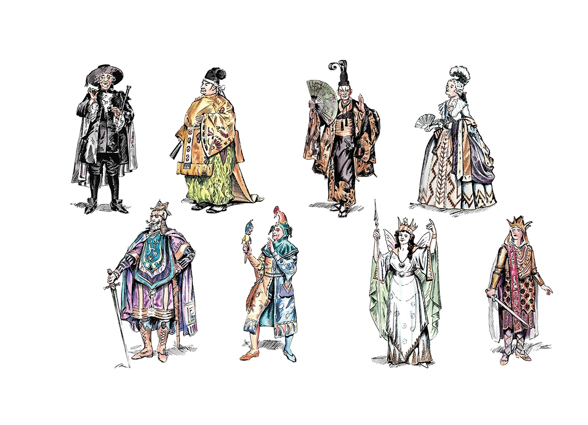 Gilbert and Sullivan characters 2 finetip marker and watercolour on paper 1992