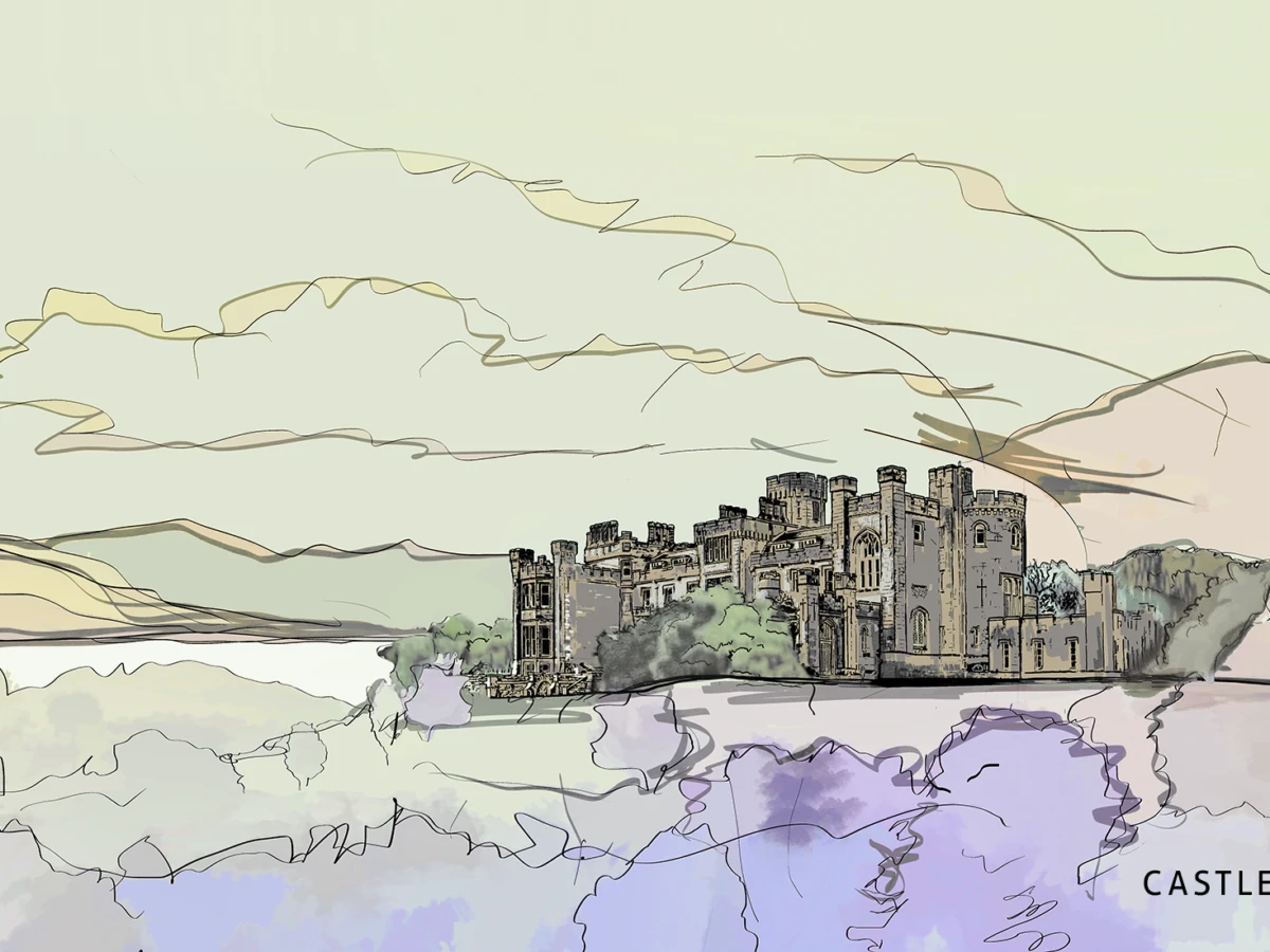Historic building illustrator- hand-drawn sketch by Don Jack from the design studio in Falkirk