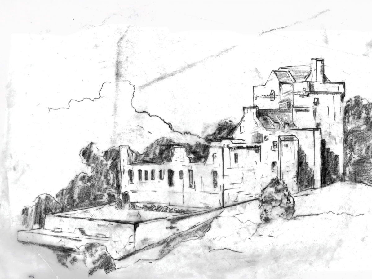hand-draw Historic building illustrations - graphite pencil on paper design studio in falkirk