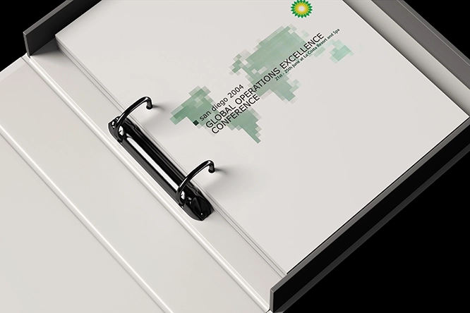 BP Operations Excellence San Diego Conference binder stationery design