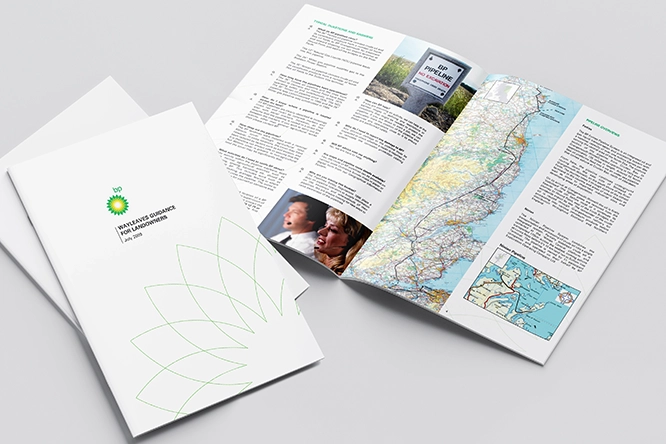 BP Wayleaves Guidance For Landowners brochure cover and inside spread brochure design