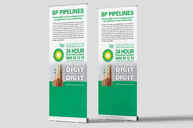 BP Use Your Digit Before You Dig It banner stand promotional marketing design
